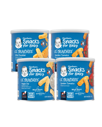 Gerber Baby Snacks Lil Crunchies – Variety Pack of 4 (Mild Cheddar, Garden Tomato, Veggie Dip)