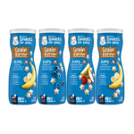 Gerber Baby Snacks Puffs Variety Pack, 8+ Months – Banana, Blueberry, Strawberry Apple (4-Cans)
