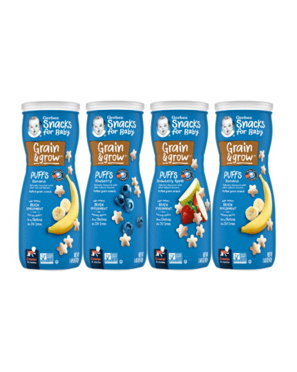 Gerber Baby Snacks Puffs Variety Pack, 8+ Months – Banana, Blueberry, Strawberry Apple (4-Cans)