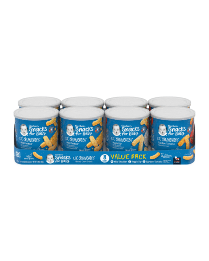 Gerber Lil Crunchies – Variety Pack of 8 (Mild Cheddar, Garden Tomato, Veggie Dip)