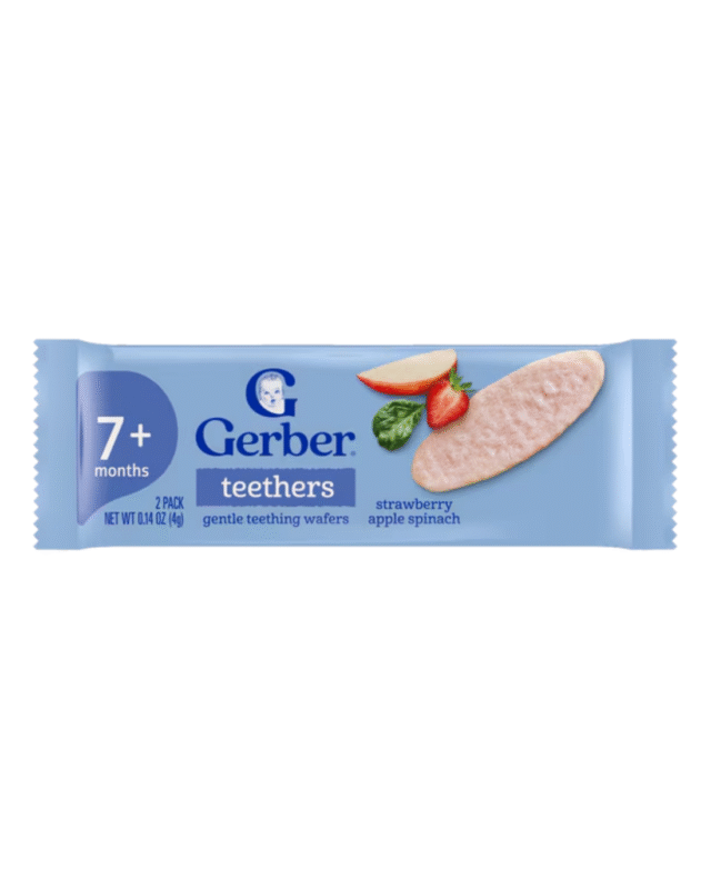 Gerber Snacks for Baby Teethers, Strawberry Apple Spinach, Gentle Teething Wafers 7+ Months