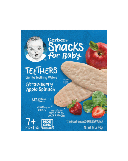 Gerber Snacks for Baby Teethers, Strawberry Apple Spinach, Gentle Teething Wafers 7+ Months