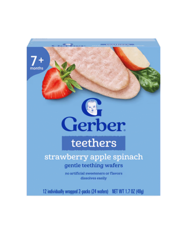 Gerber Snacks for Baby Teethers, Strawberry Apple Spinach, Gentle Teething Wafers 7+ Months