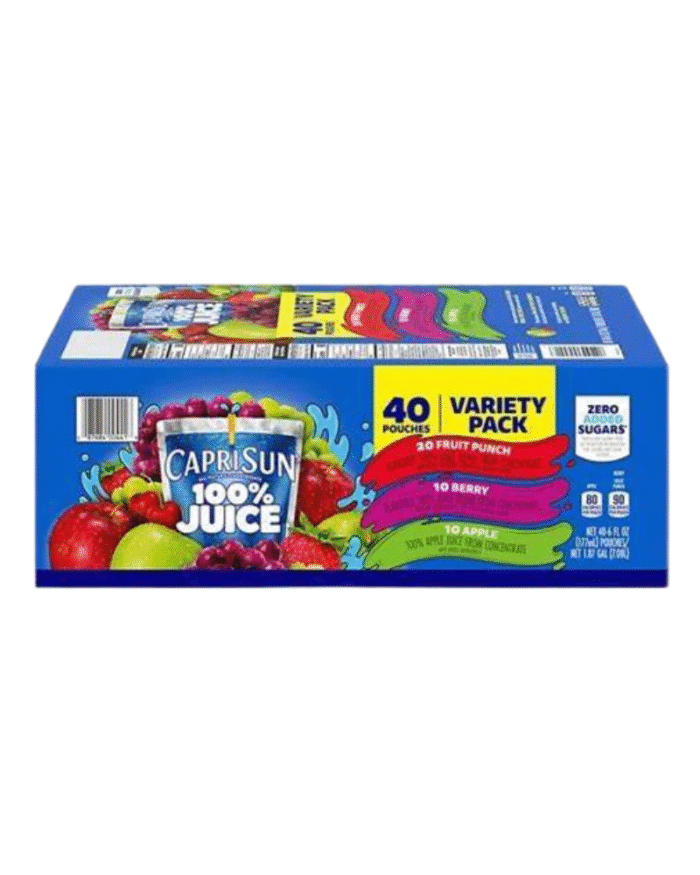 Capri Sun 100% Juice Variety Pack – 40 Pouches of Fruit Punch, Berry & Apple