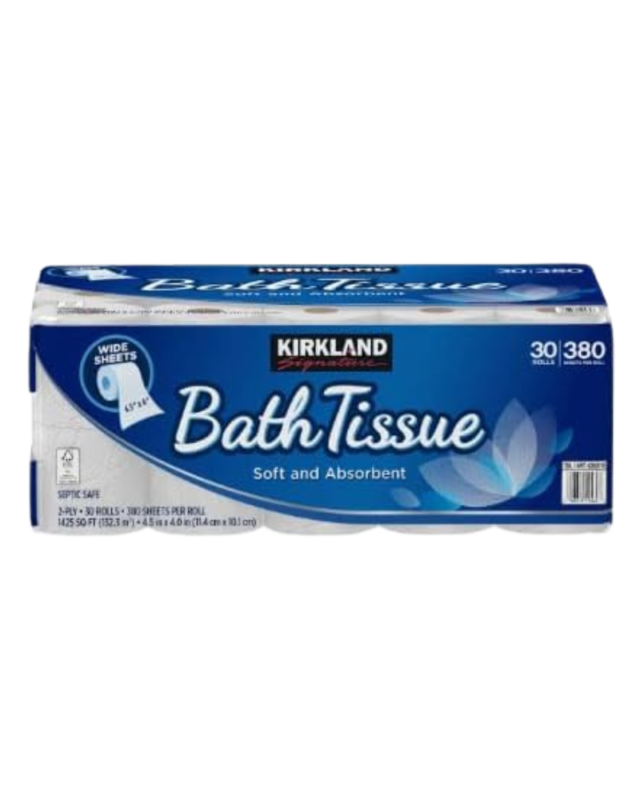 Kirkland Signature Bath Tissue – 30 Rolls, Soft & Ultra-Absorbent