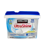 Kirkland UltraShine Dishwasher Detergent Pacs – 115 Count | Lemon Citrus Scent, Platinum Performance, No Pre-Wash Needed