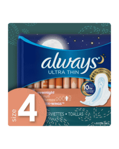 Always Ultra Thin Overnight Pads Size 4 with Flexi-Wings, 76 Count
