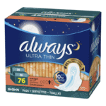 Always Ultra Thin Overnight Pads Size 4 with Flexi-Wings, 76 Count