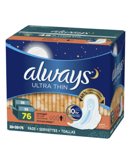 Always Ultra Thin Overnight Pads Size 4 with Flexi-Wings, 76 Count