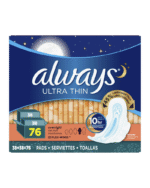 Always Ultra Thin Overnight Pads Size 4 with Flexi-Wings, 76 Count