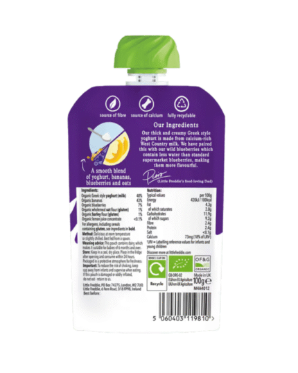 Little Freddie Organic Blueberry & Banana Yoghurt Pouch (90g)