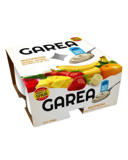 Buy Garea Multifruits Yoghurt 4 x 100g, a creamy Spanish long-life fruit yoghurt made with fresh milk. Calcium-rich, gluten-free and suitable from 12 months+.